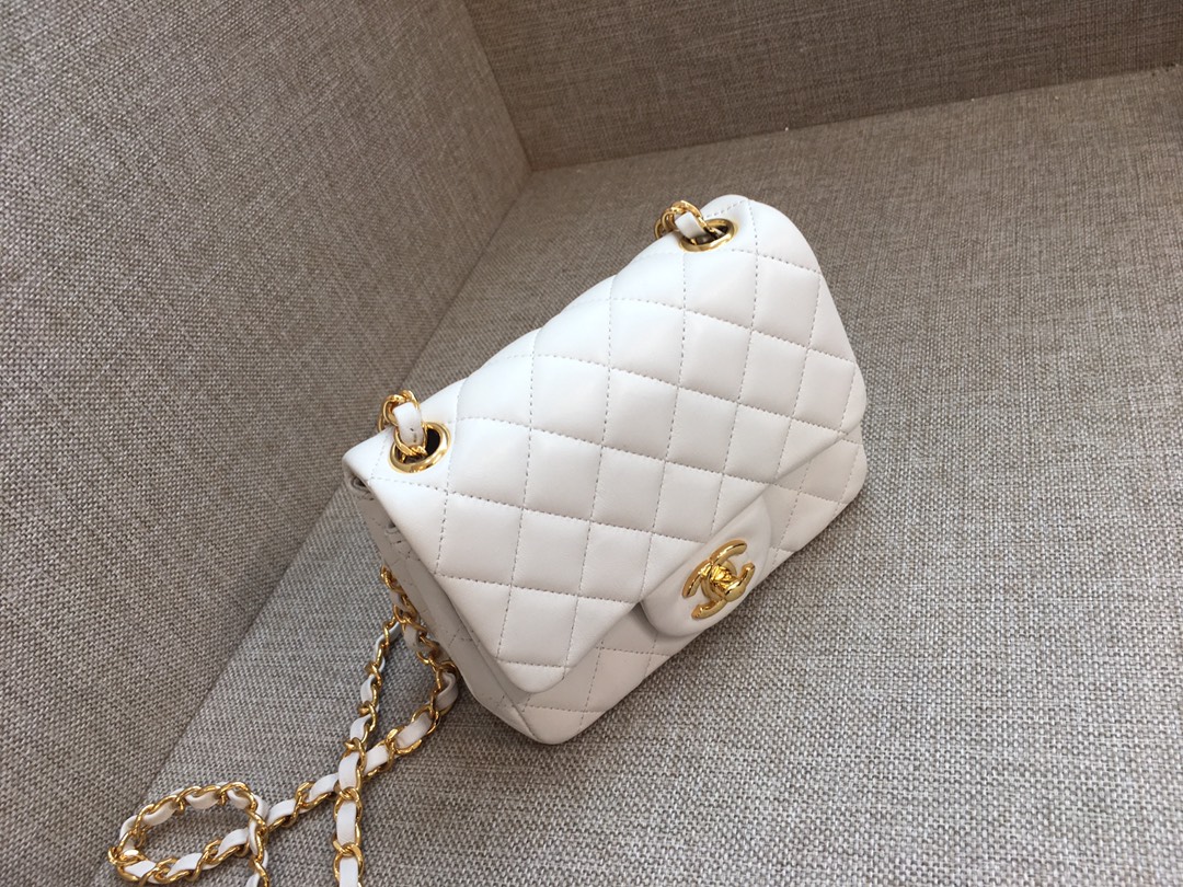 Mini Classic Flap Lambskin Bag A01115 White/Gold